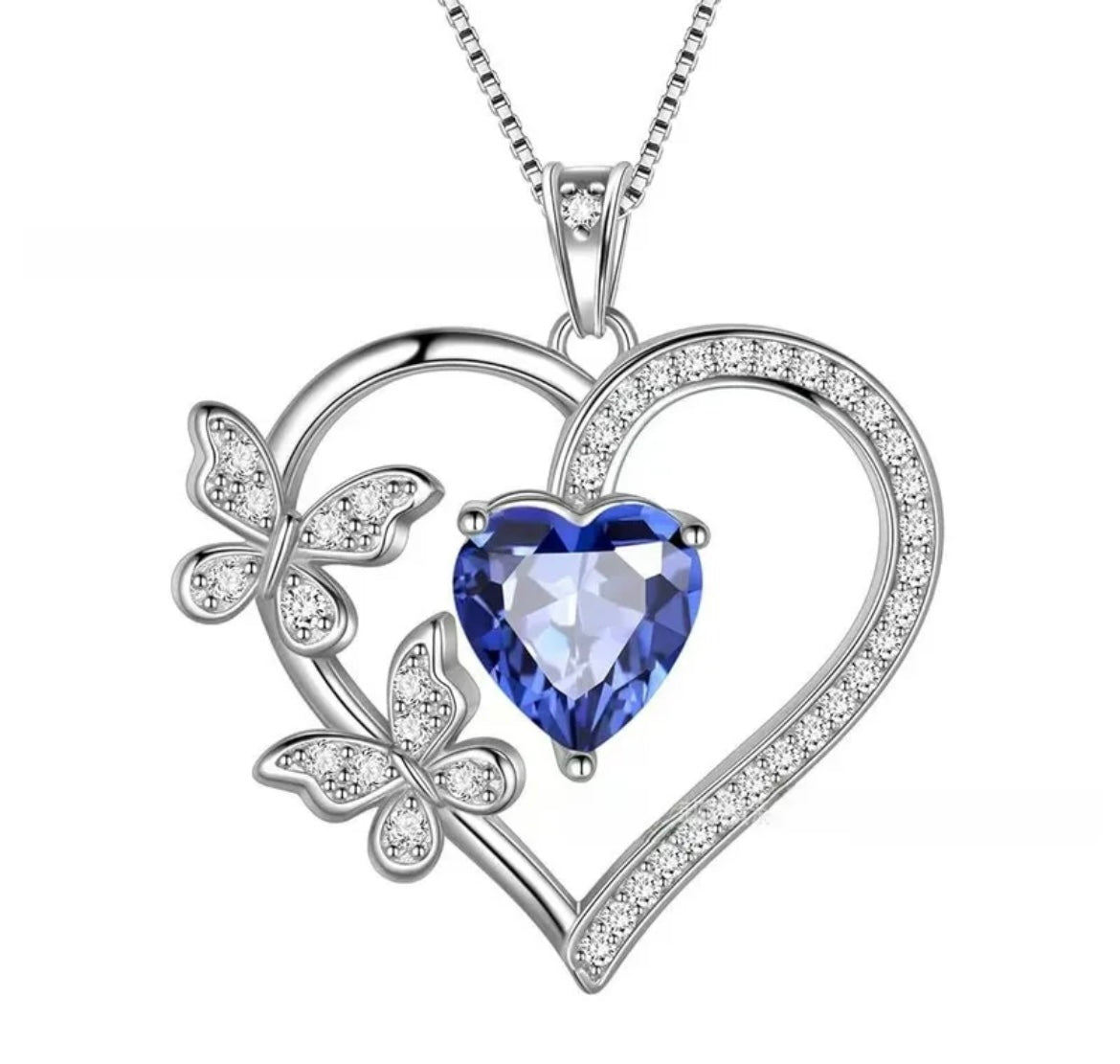 925 Sterling Silver Heart Butterfly Necklace