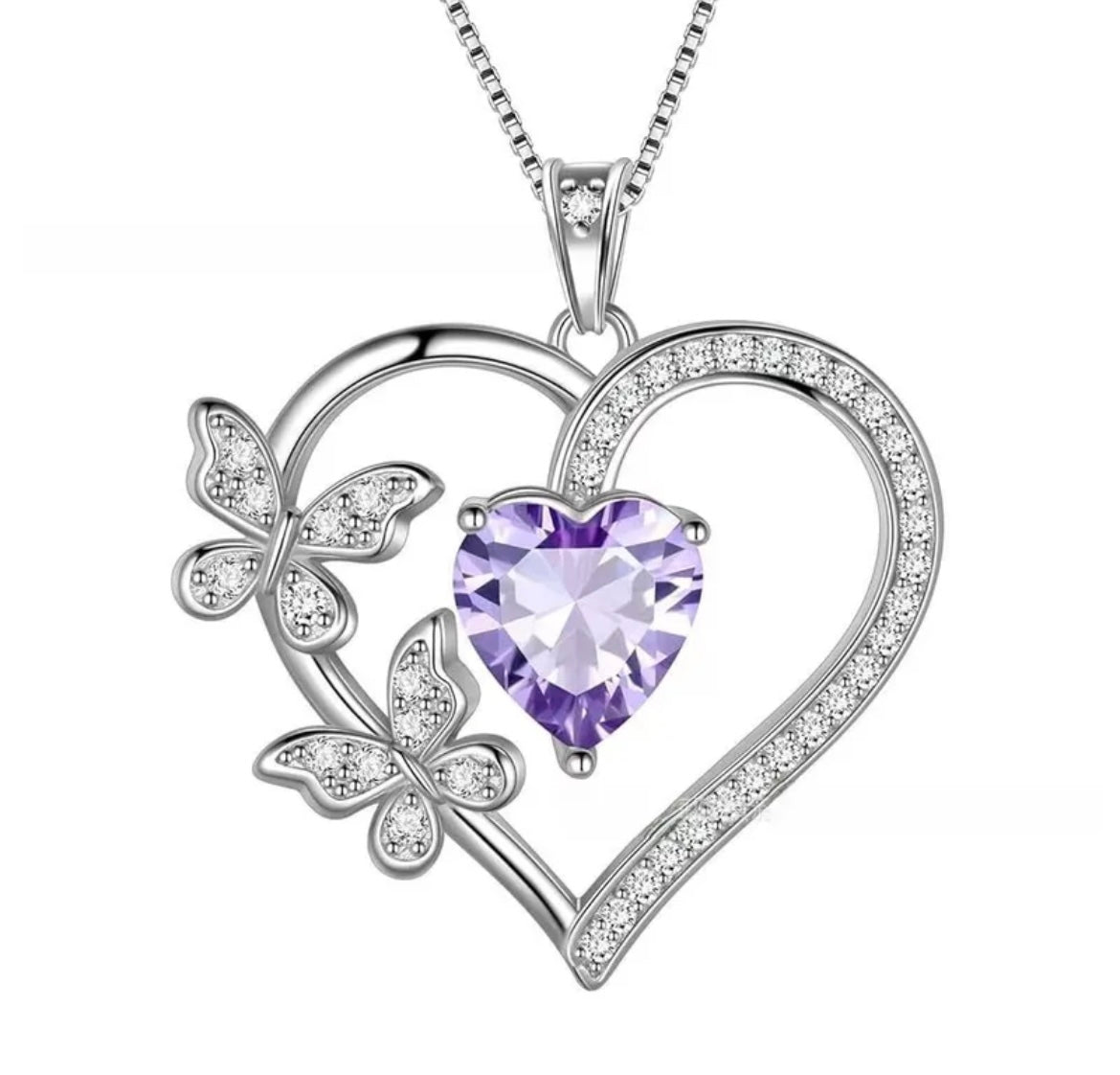 925 Sterling Silver Heart Butterfly Necklace