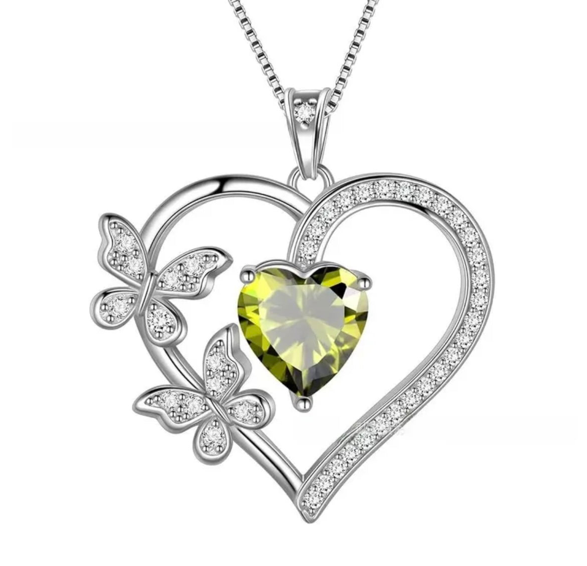 925 Sterling Silver Heart Butterfly Necklace