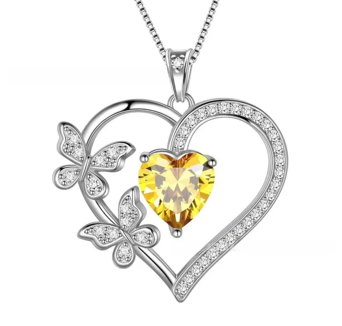 925 Sterling Silver Heart Butterfly Necklace