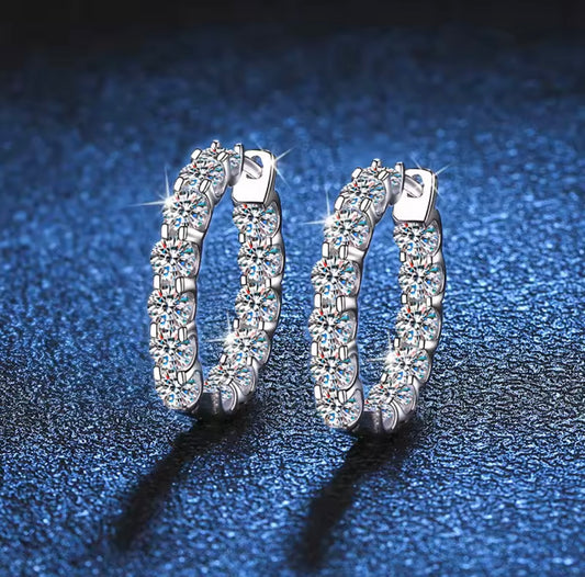Moissanite Stud Earring 925 Sterling Silver White Gold Hoop