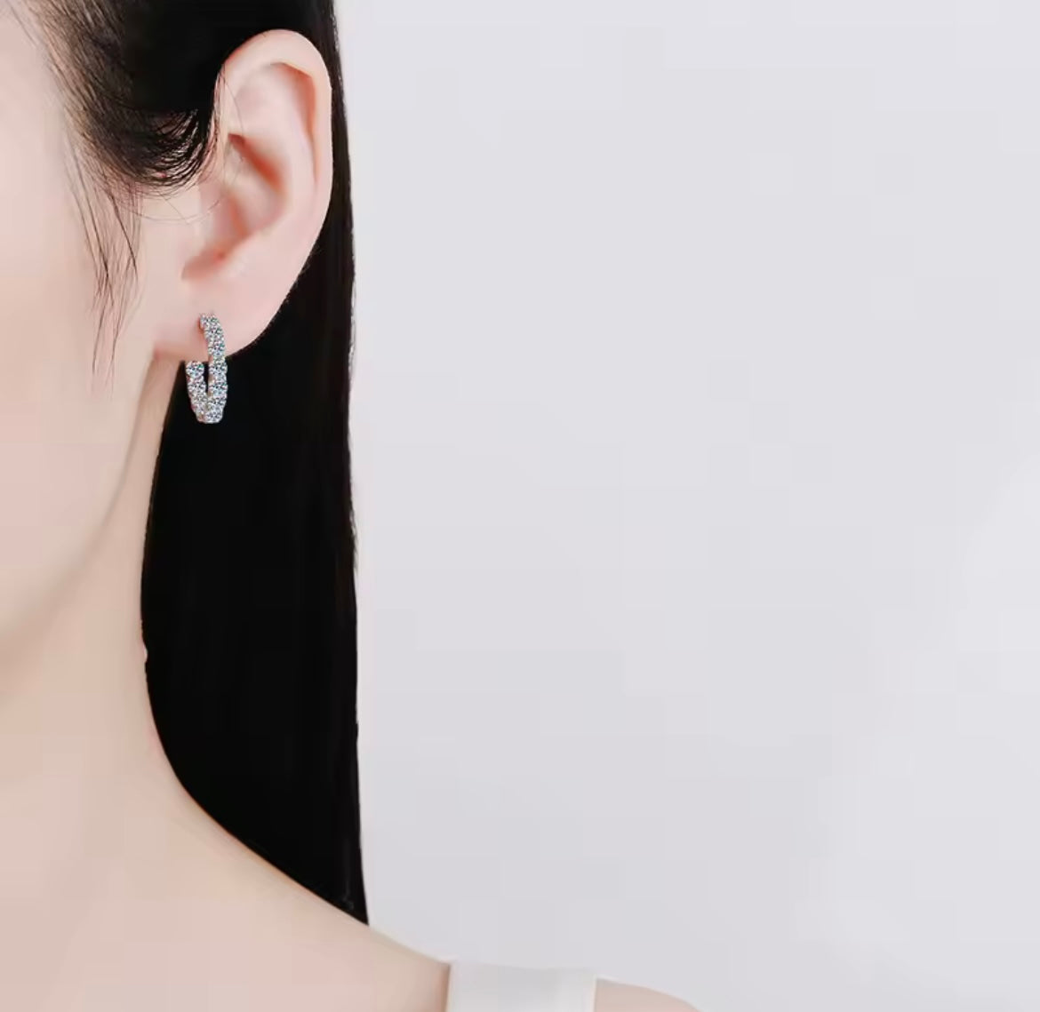Moissanite Stud Earring 925 Sterling Silver White Gold Hoop