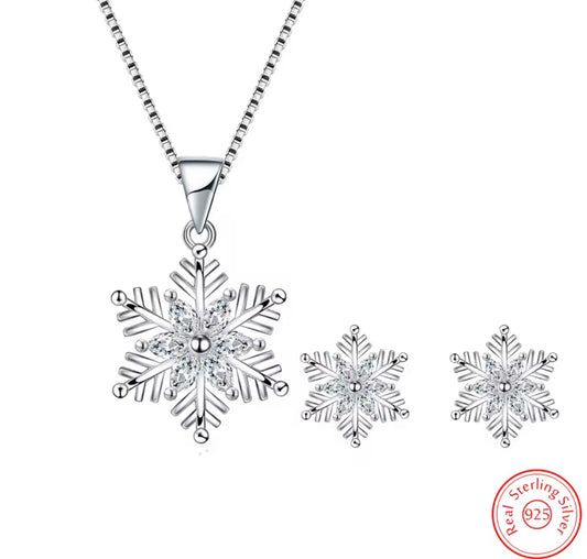 925 Sterling silver crystal snowflake set