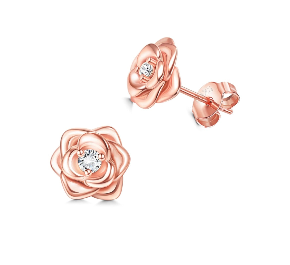 925 Sterling silver rose earrings