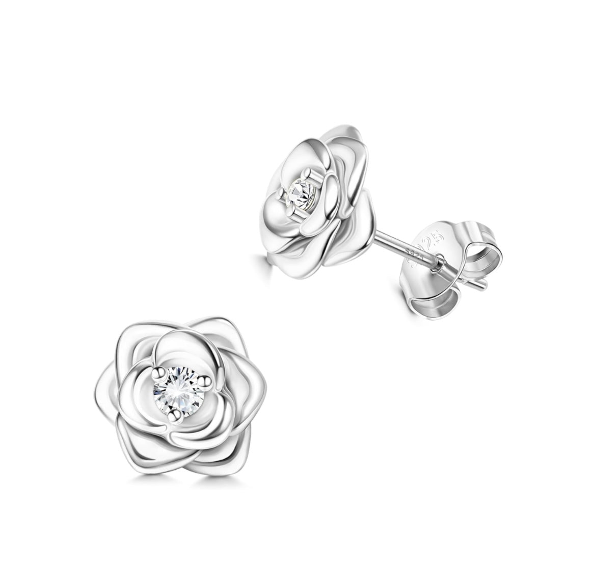 925 Sterling silver rose earrings