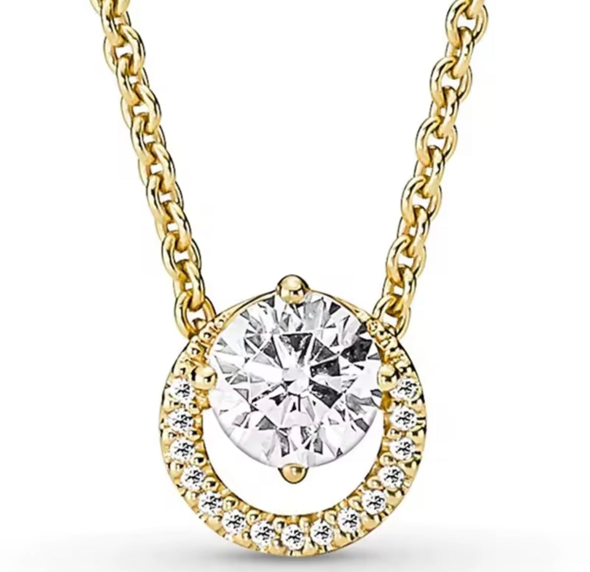 925 Sterling Silver Gold Round Halo Earring & Necklace Set