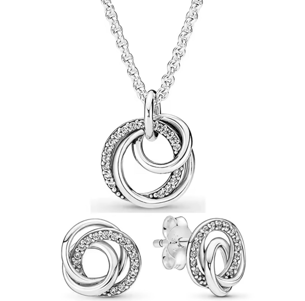 925 Sterling silver Family Always Encircled Earring Necklace set