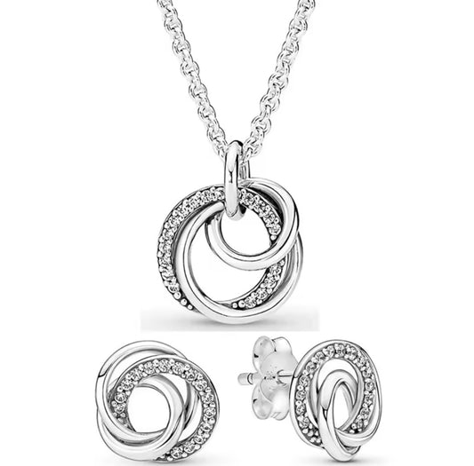 925 Sterling silver Family Always Encircled Earring Necklace set