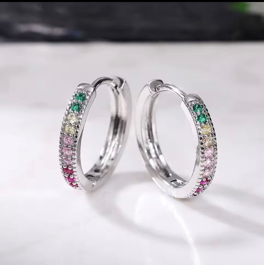 925 Sterling Silve Colour Sparkling Cubic Zircon Crystal Circle Earrings