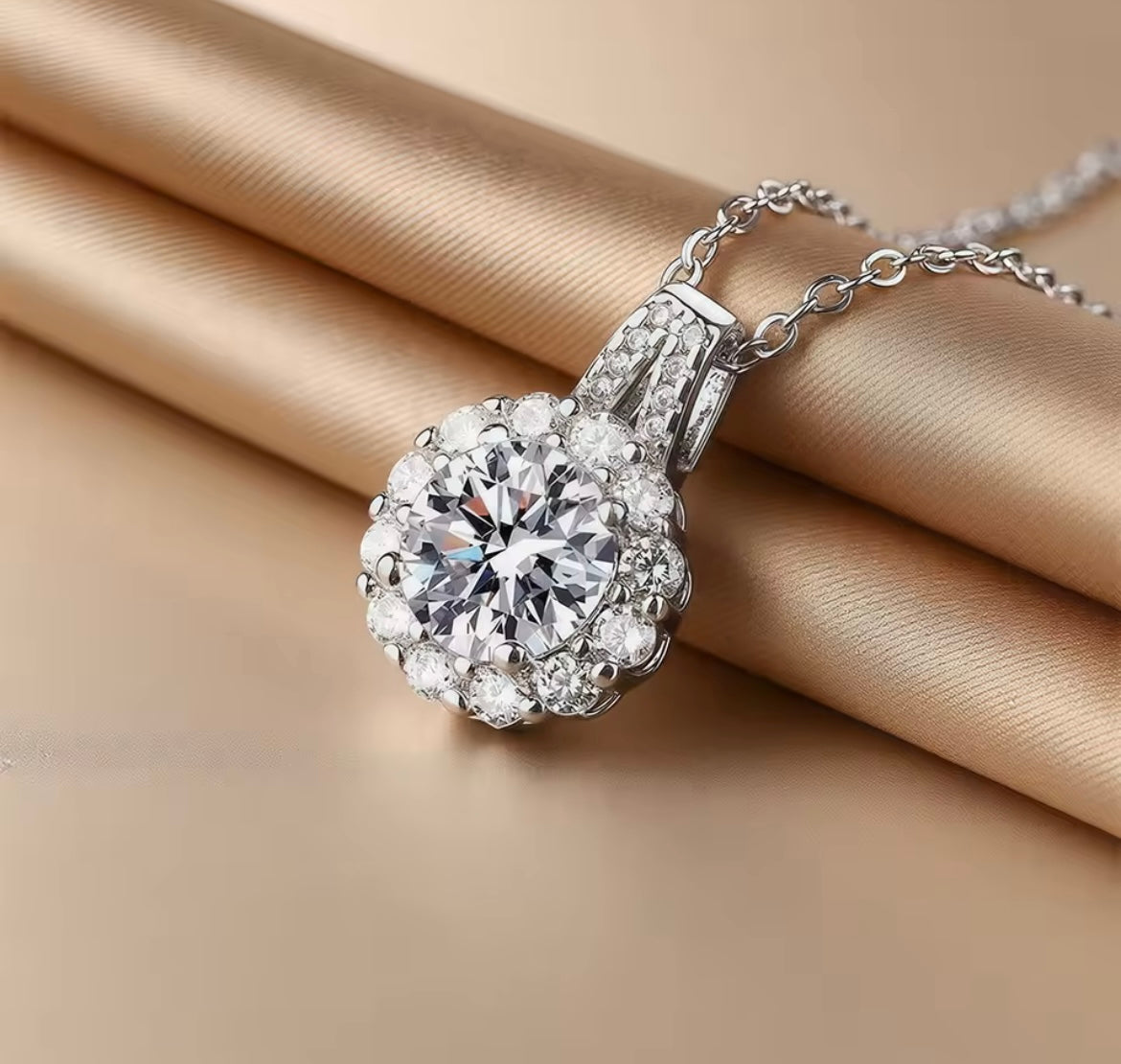 925 Sterling Silver Necklace Moissanite Pendant
