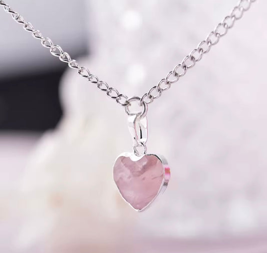 925 Sterling silver natural Heart Rose Quartz Pendant