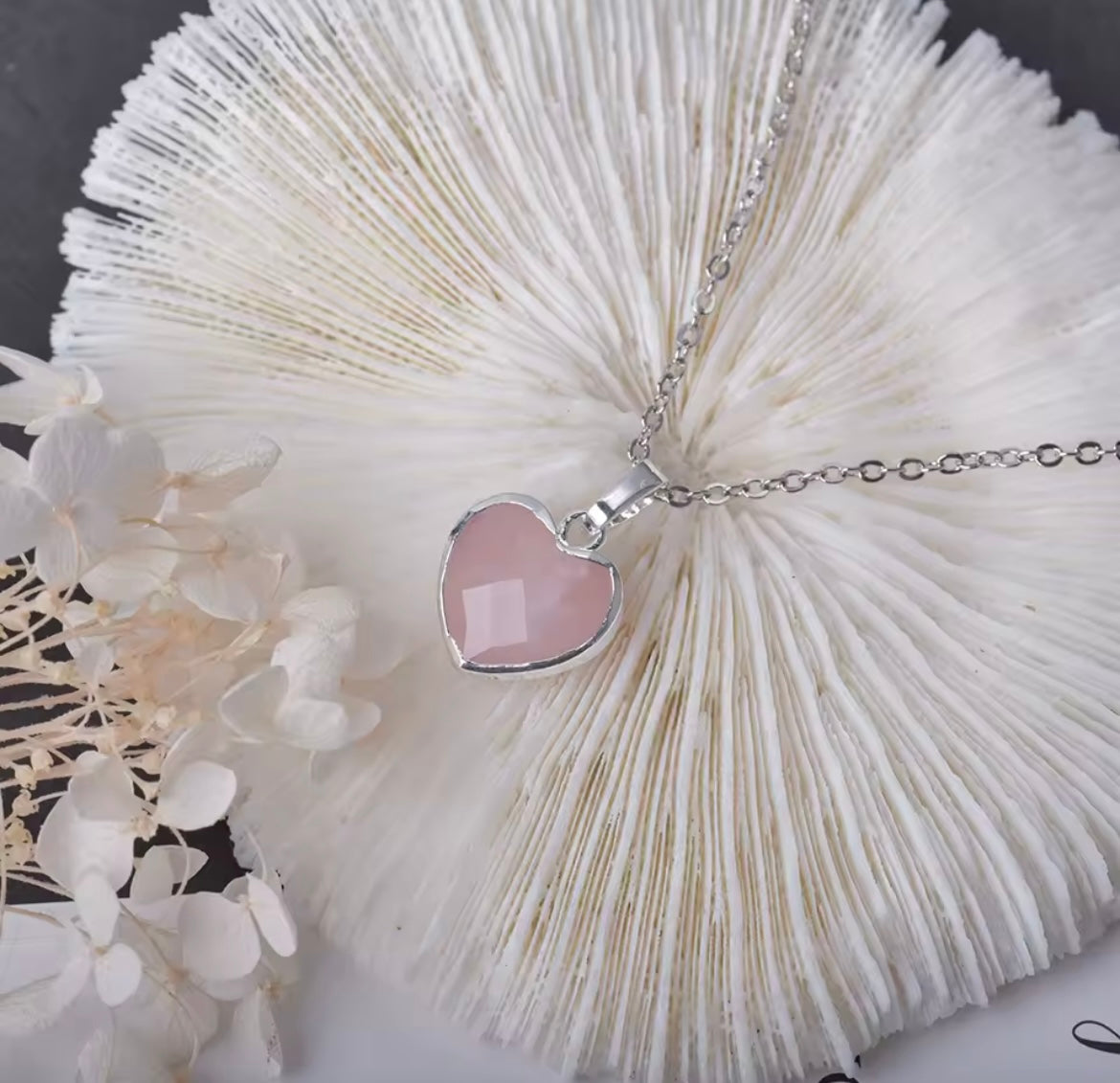 925 Sterling silver natural Heart Rose Quartz Pendant