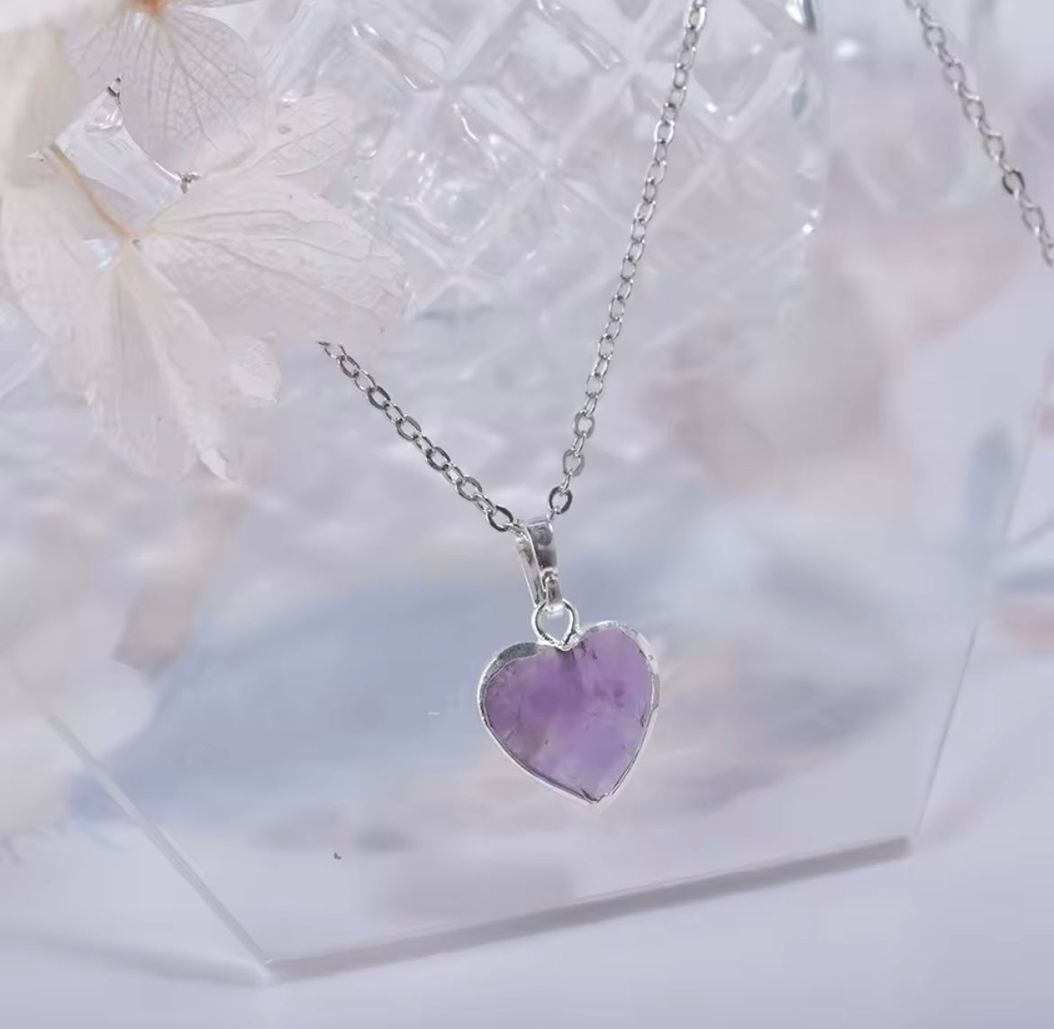 925 Sterling silver natural Heart Rose Quartz Pendant