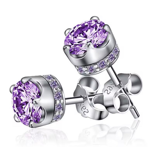 925 Sterling silver Natural Purple Amethyst Stud Earrings
