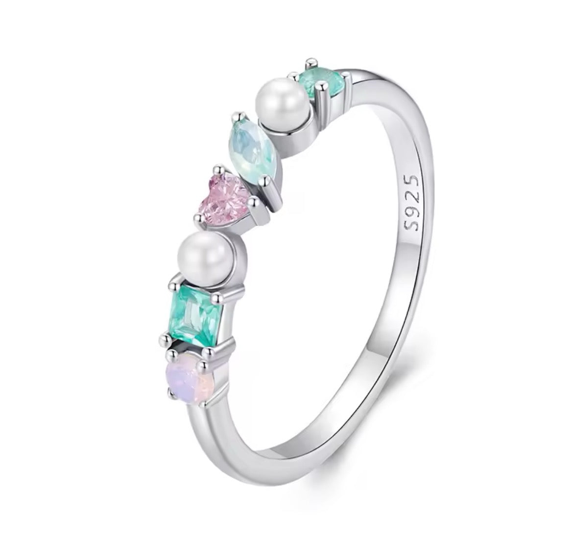 925 Sterling silver Multi Colour Gems ring