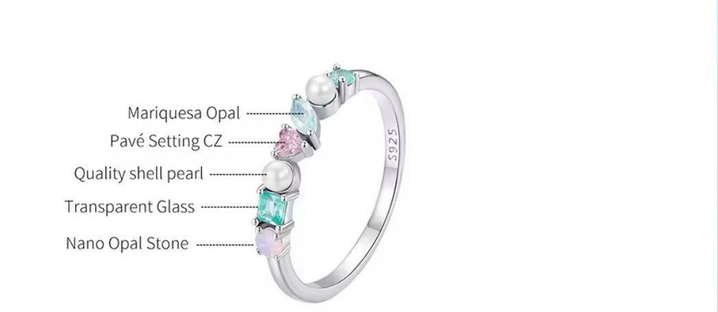 925 Sterling silver Multi Colour Gems ring