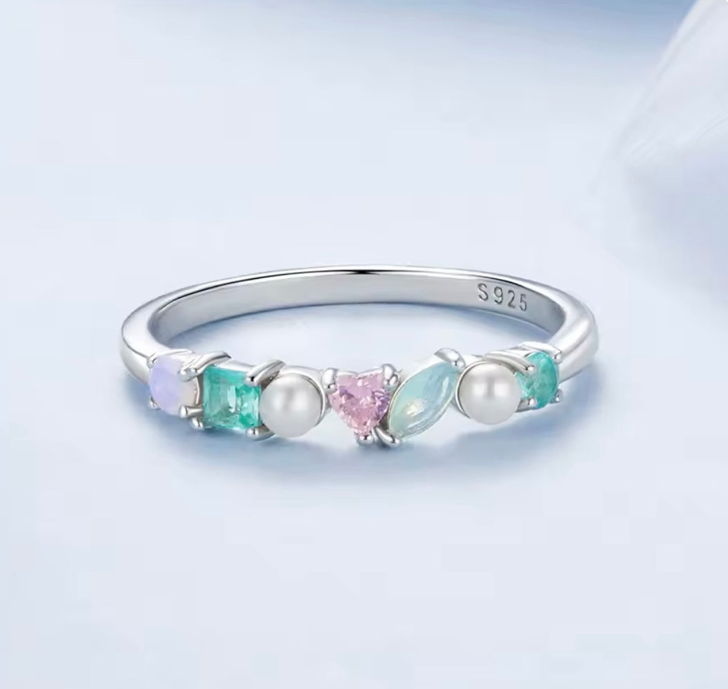 925 Sterling silver Multi Colour Gems ring