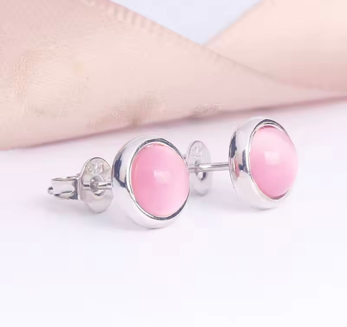 925 Sterling silver pink opal stud earrings