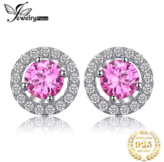 Pink Sapphire 925 Sterling Silver Stud Earrings