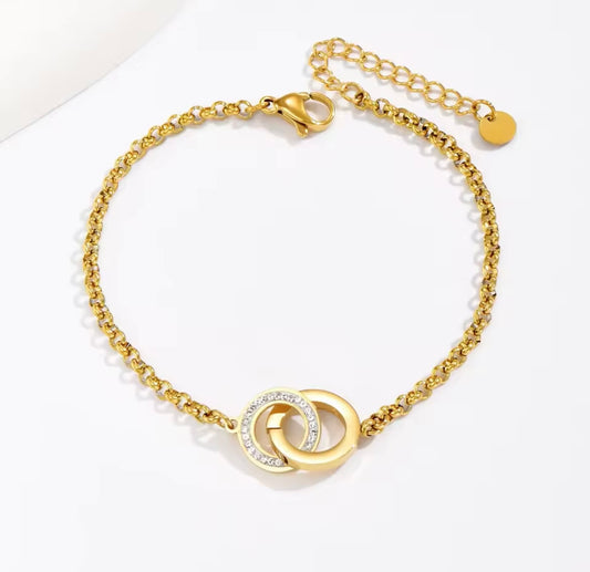 New Classic Round Bracelets Shiny Rhinestone Stainless Steel
