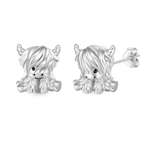 925 Sterling silver Highland Cow stud earrings