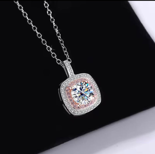 925 Sterling silver Moissanite pink square necklace