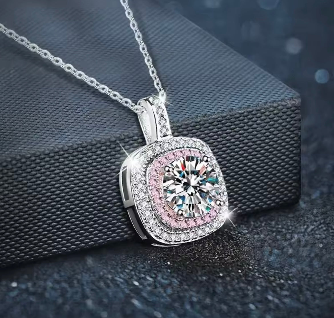 925 Sterling silver Moissanite pink square necklace