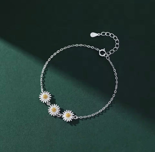 925 Sterling Silver Simple Daisy Flower bracelet
