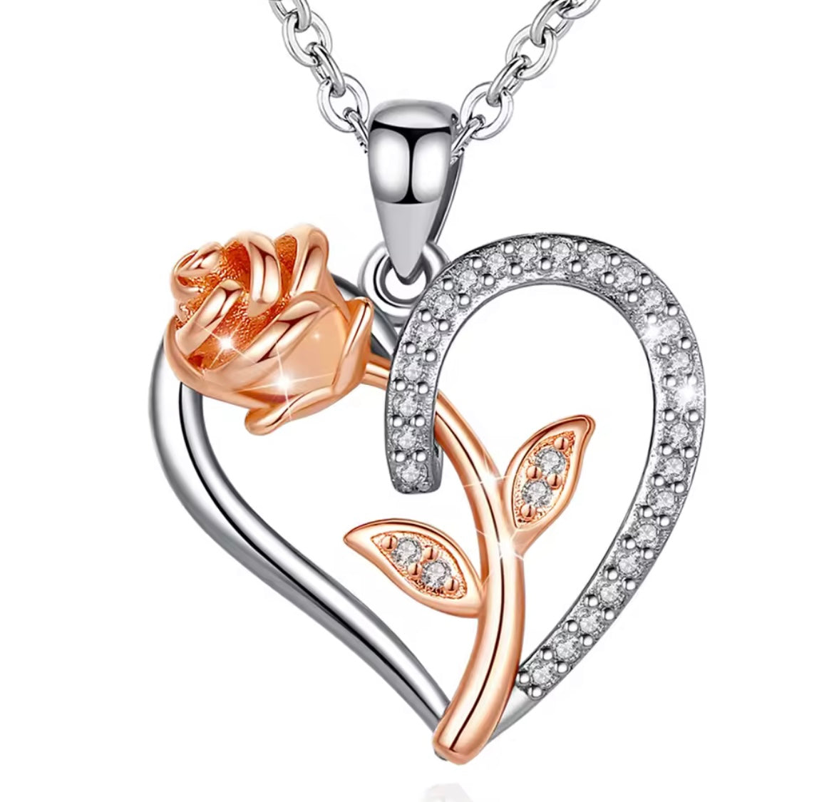 925 Sterling Silver Rose Gold Flower Necklace