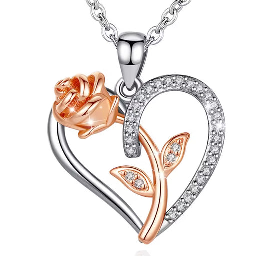 925 Sterling Silver Rose Gold Flower Necklace