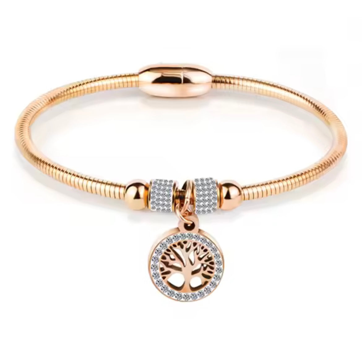 Stainless steel tree of life magnetic crystal bangle
