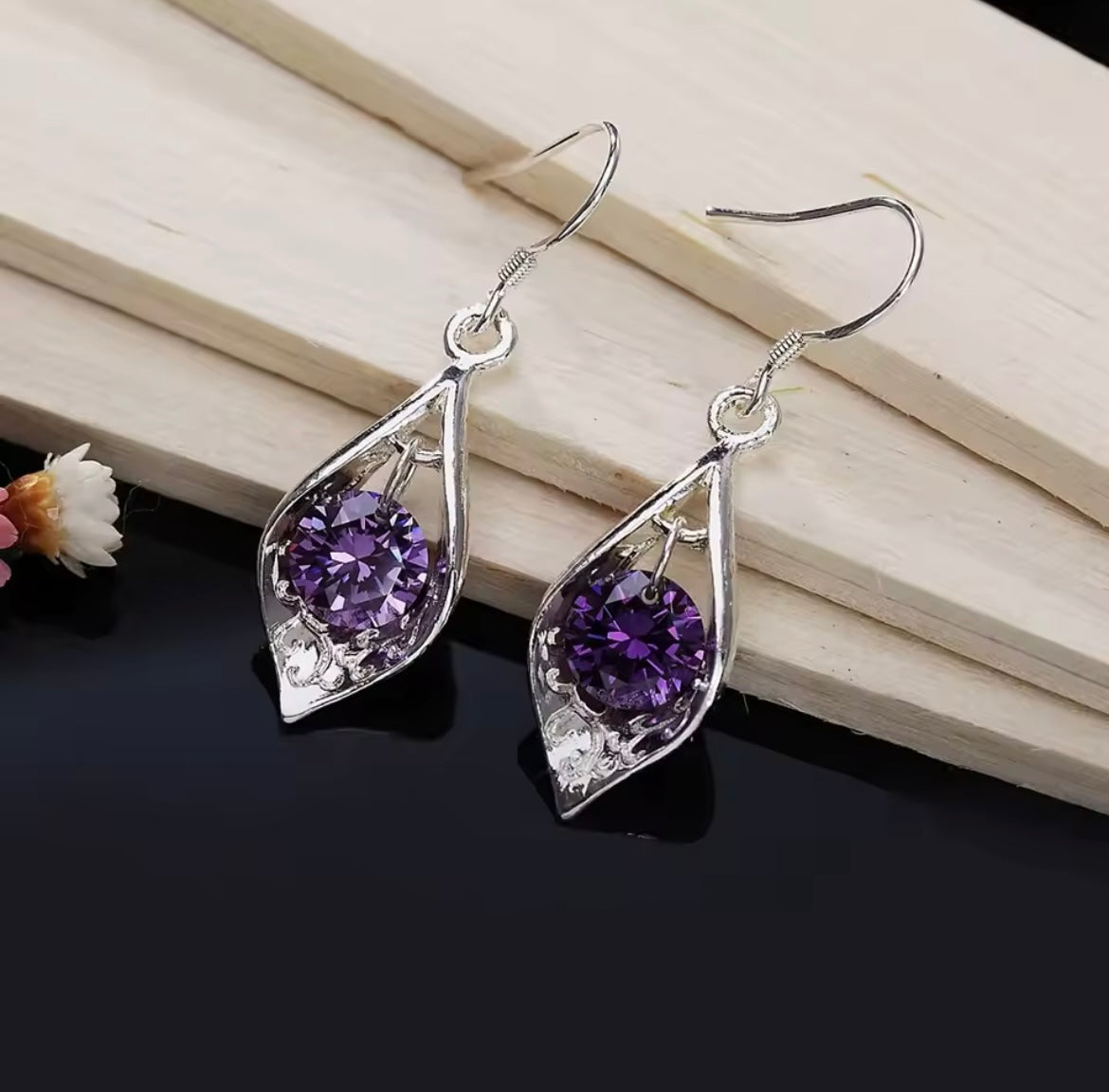 925 Sterling silver crystal Amethyst shell earrings