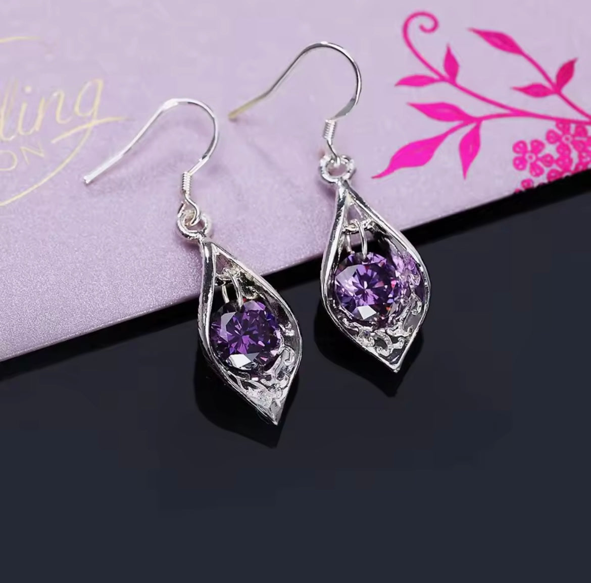 925 Sterling silver crystal Amethyst shell earrings
