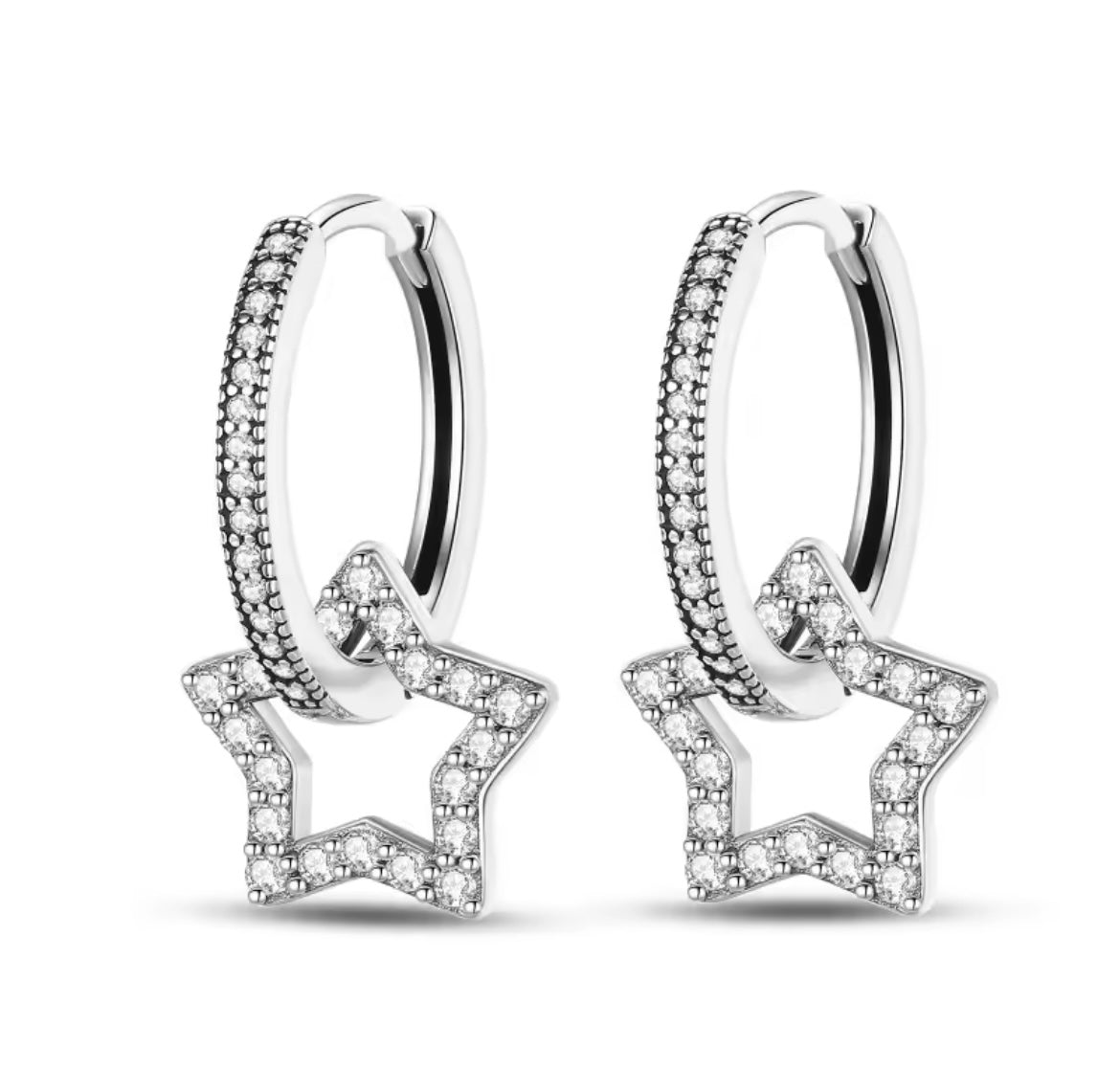925 Sterling Silver  Star Hoop Earrings