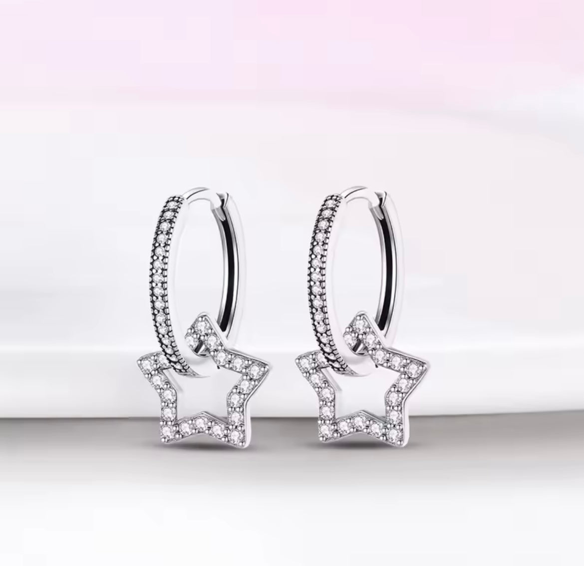 925 Sterling Silver  Star Hoop Earrings