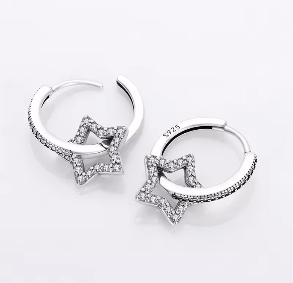 925 Sterling Silver  Star Hoop Earrings