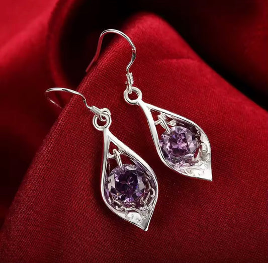 925 Sterling silver crystal Amethyst shell earrings