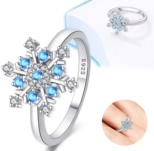 925 Sterling Silver Blue Zircon Snowflake Ring