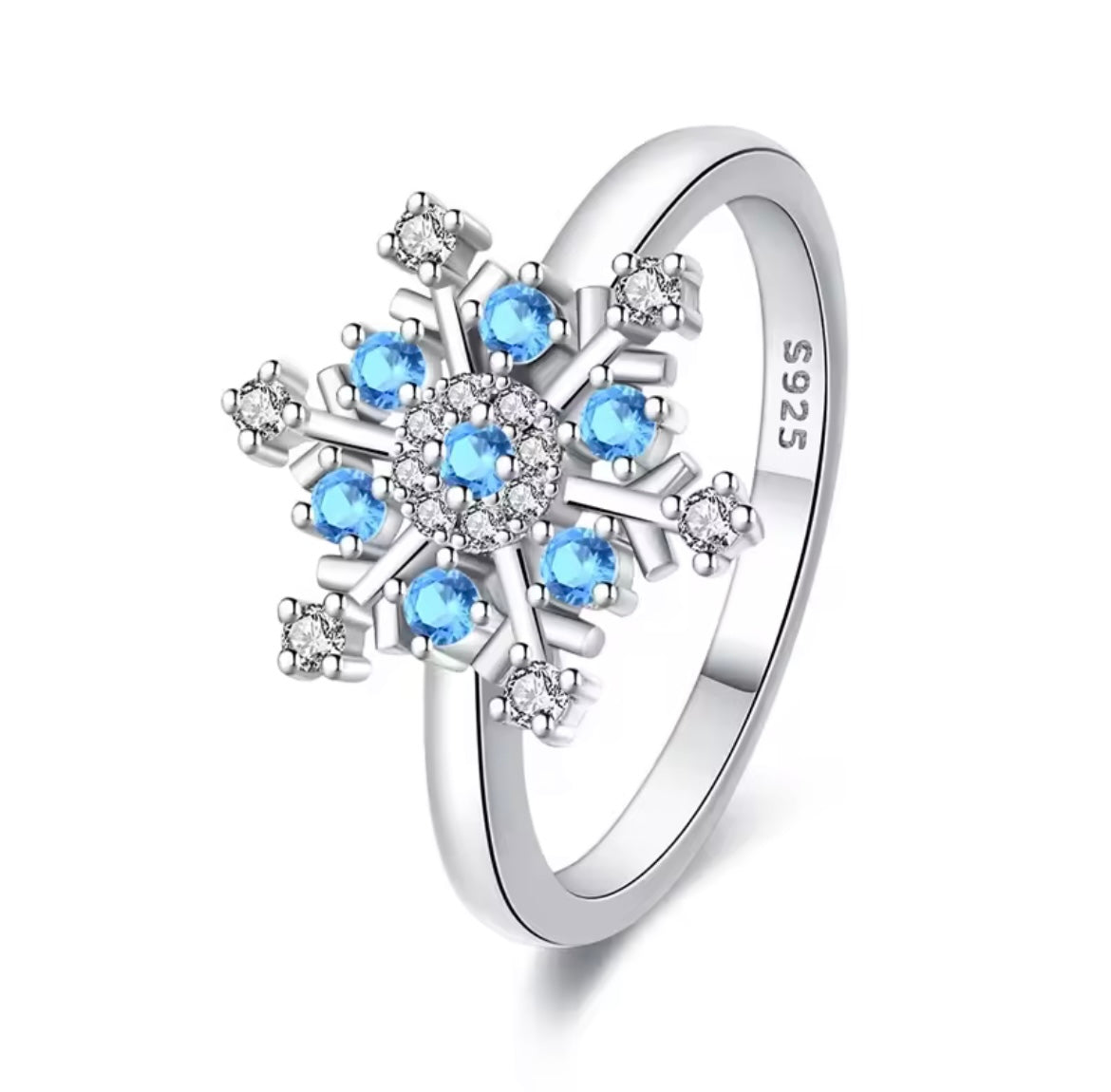 925 Sterling Silver Blue Zircon Snowflake Ring