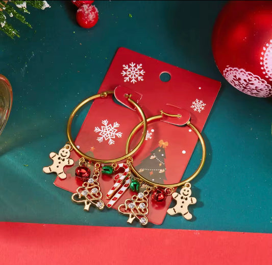 Christmas charm hoop earrings