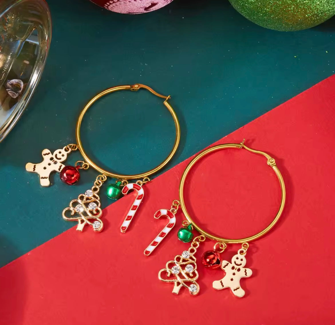 Christmas charm hoop earrings