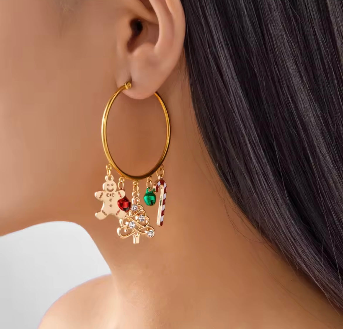 Christmas charm hoop earrings