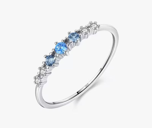 925 Sterling Silver Simple Stackable Blue Zirconia Ring