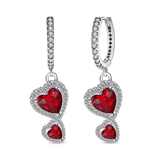 925 Sterling silver red double heart earrings