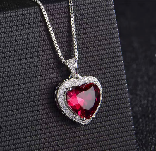 925 Sterling silver Crystal red heart necklace