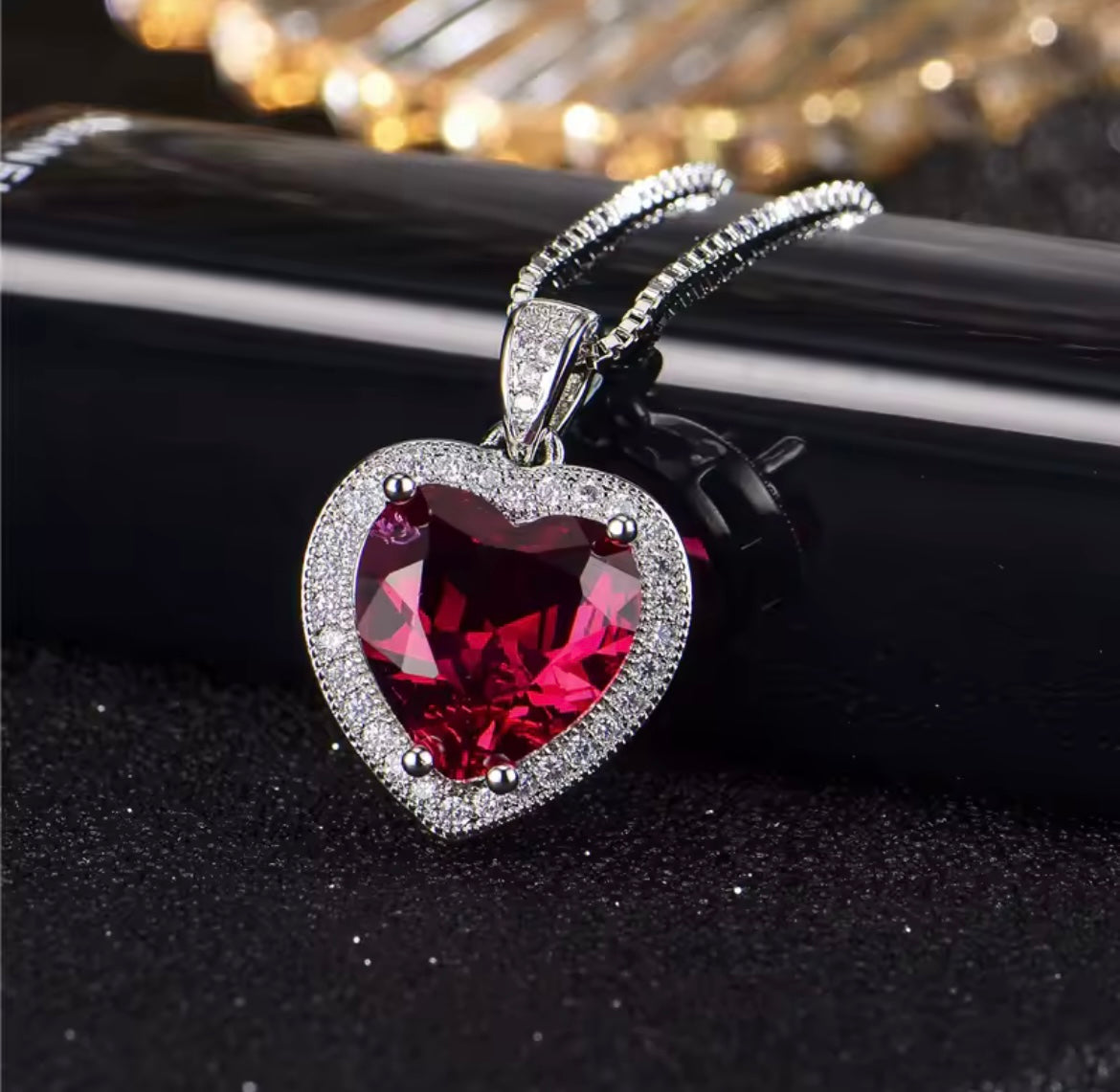 925 Sterling silver Crystal red heart necklace