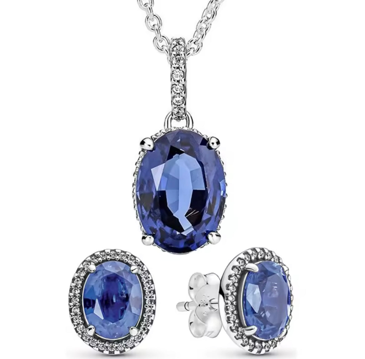 925 Sterling Silver Blue Crystal Halo Set 💙