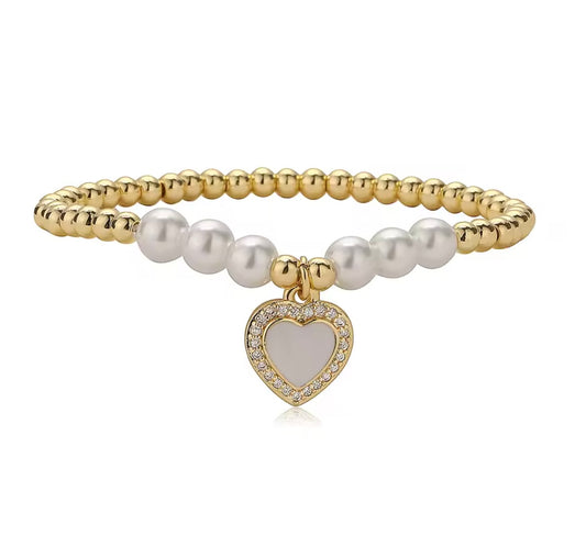 Gold Color Beads Pearl Chain Bracelet Adjustable White
