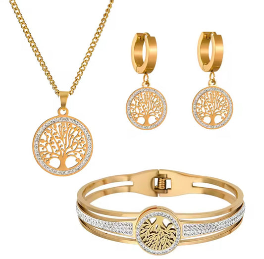 Stainless Steel Zircon Tree Of Life jewellery set
