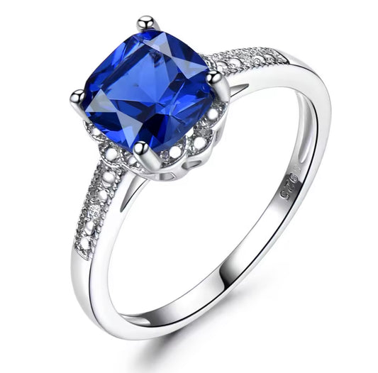 925 Sterling silver blue sapphire ring
